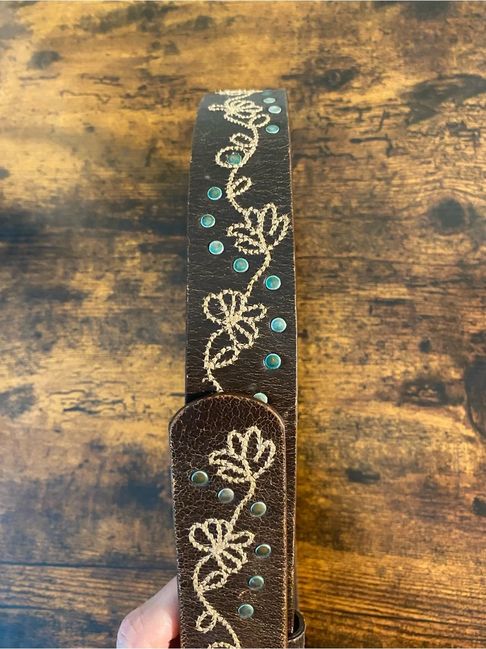 Embroidered Brown Embroidered Leather Belt